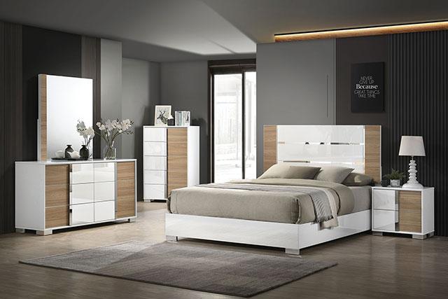 ERLANGEN Cal.King & E.King Bed, White/Natural